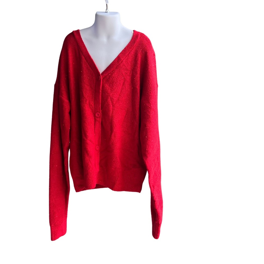 Art Class Long Sleeve Button Up Cardigan Sweater Red Sparkles